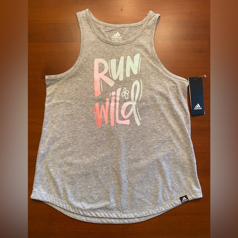 New Girls Adidas “Run Wild” Tank Top- Gray- Size Large (14) NWT